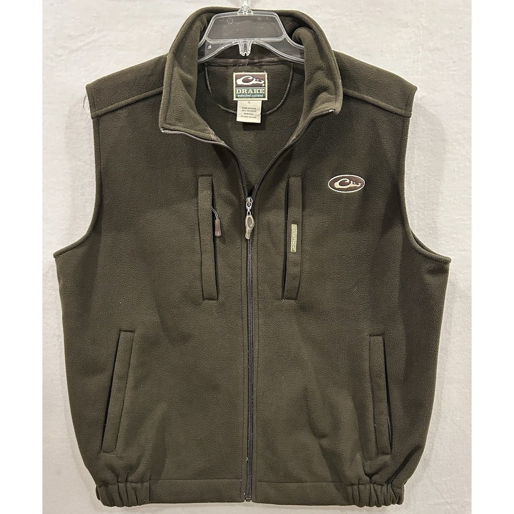 Drake Waterfowl Systems Vest Mens Large Green Fleece Magnattach Zip Pockets‎